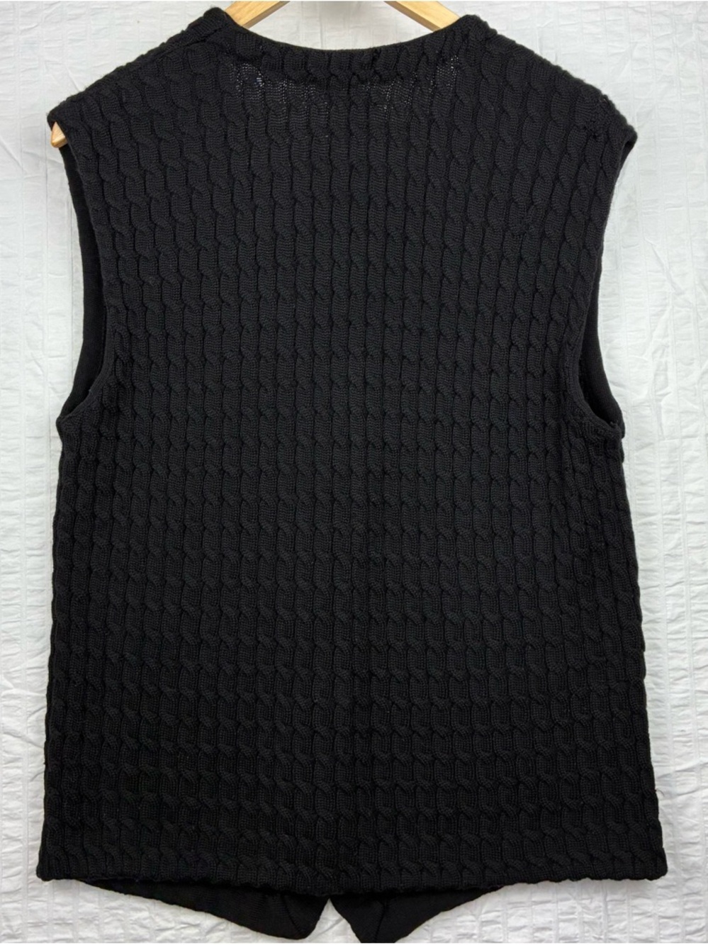 Vintage J Peterman Wool Vest Cable Knit Black Italy Preppy Academia L - Picture 4 of 8